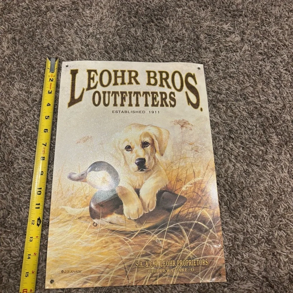 Leohr Bros Outfitters Metal Sign with Puppy and Duck